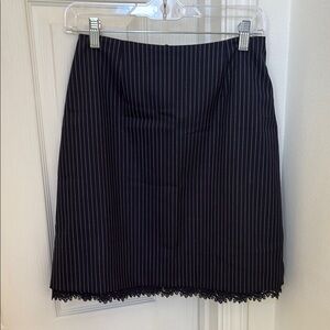 Brooks Brothers Navy Pinstripe Lace Hem Skirt